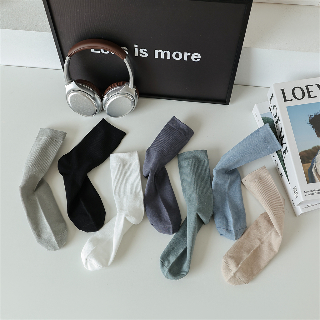 吸湿排汗男纯棉纯色男中长袜