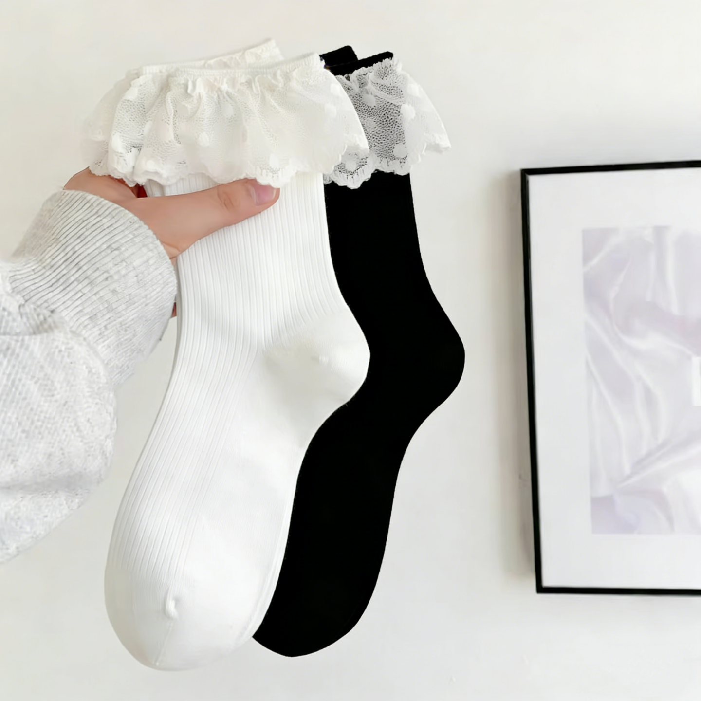 甜美蕾丝花边中筒袜女秋季蝴蝶结芭蕾风薄款配小皮鞋袜子,女士内衣/男士内衣/家居服,中筒袜,淘宝优惠券,粉丝福利购,淘宝优惠卷
