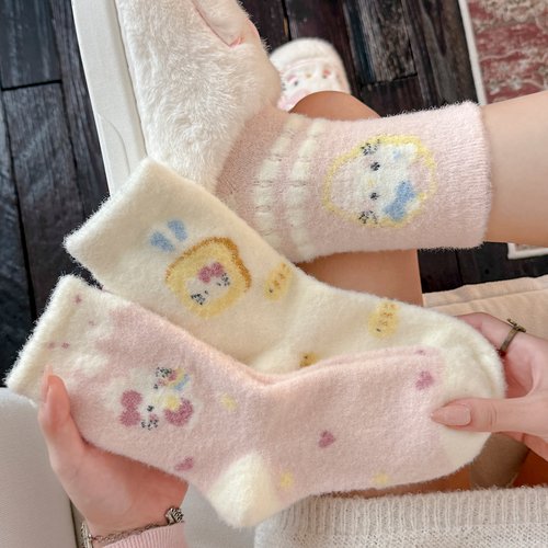 可爱卡通小熊中筒袜秋冬加厚保暖