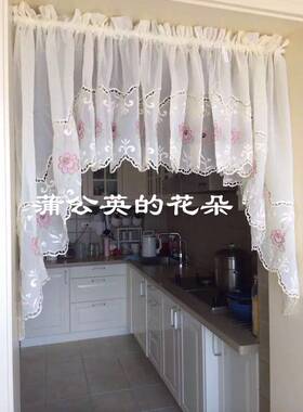 出口欧美玫瑰绣花纱质三角帘