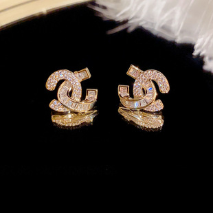 简约气质字母C形耳钉925银针微镶锆石小众设计感耳饰明星同款 耳环