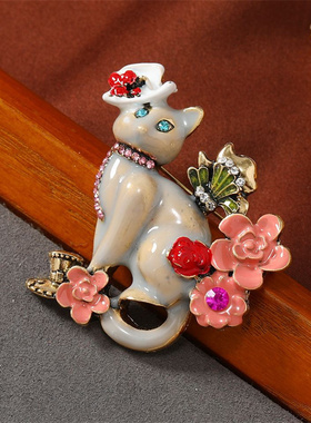 中古vintage猫咪胸针女