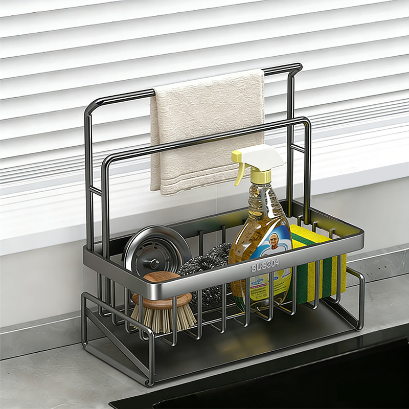 厨房水槽置物架304不锈钢海绵洗碗布沥水篮防滑水槽置物架抹布架