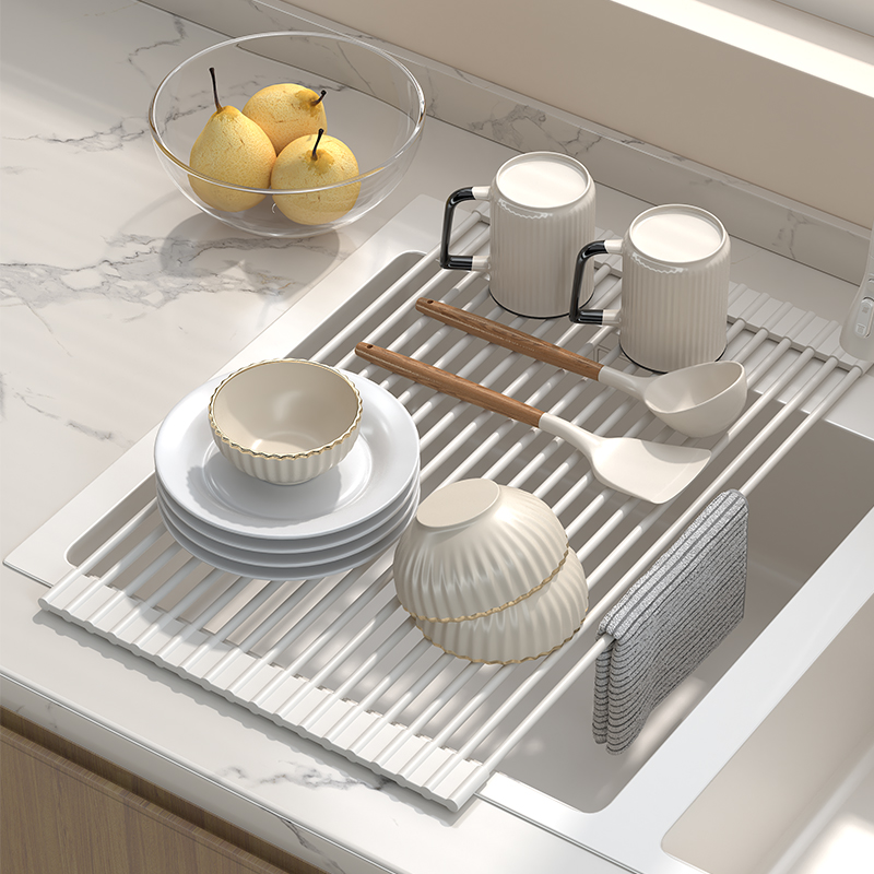 厨房水槽沥水架不锈钢碗碟盘收纳洗碗水池沥水卷帘滤水折叠置物架