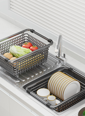 水槽沥水架洗菜盆纳米沥水篮碗盘架厨房大单槽水池不锈钢过滤网篮