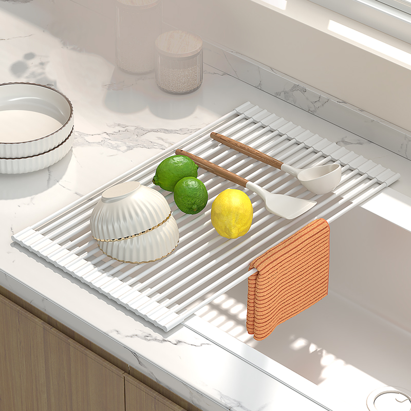 厨房水槽沥水架不锈钢碗碟盘收纳洗碗水池沥水卷帘滤水折叠置物架