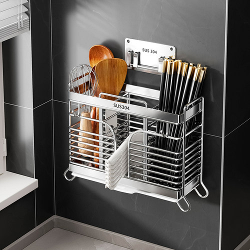 不锈钢筷子筒壁挂式沥水筷勺不掉