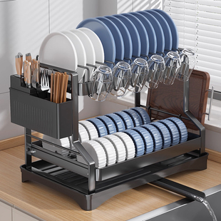 碗碟碗盘收纳架不锈钢沥水碗架厨房多功能置物架放碗筷柜台面家用