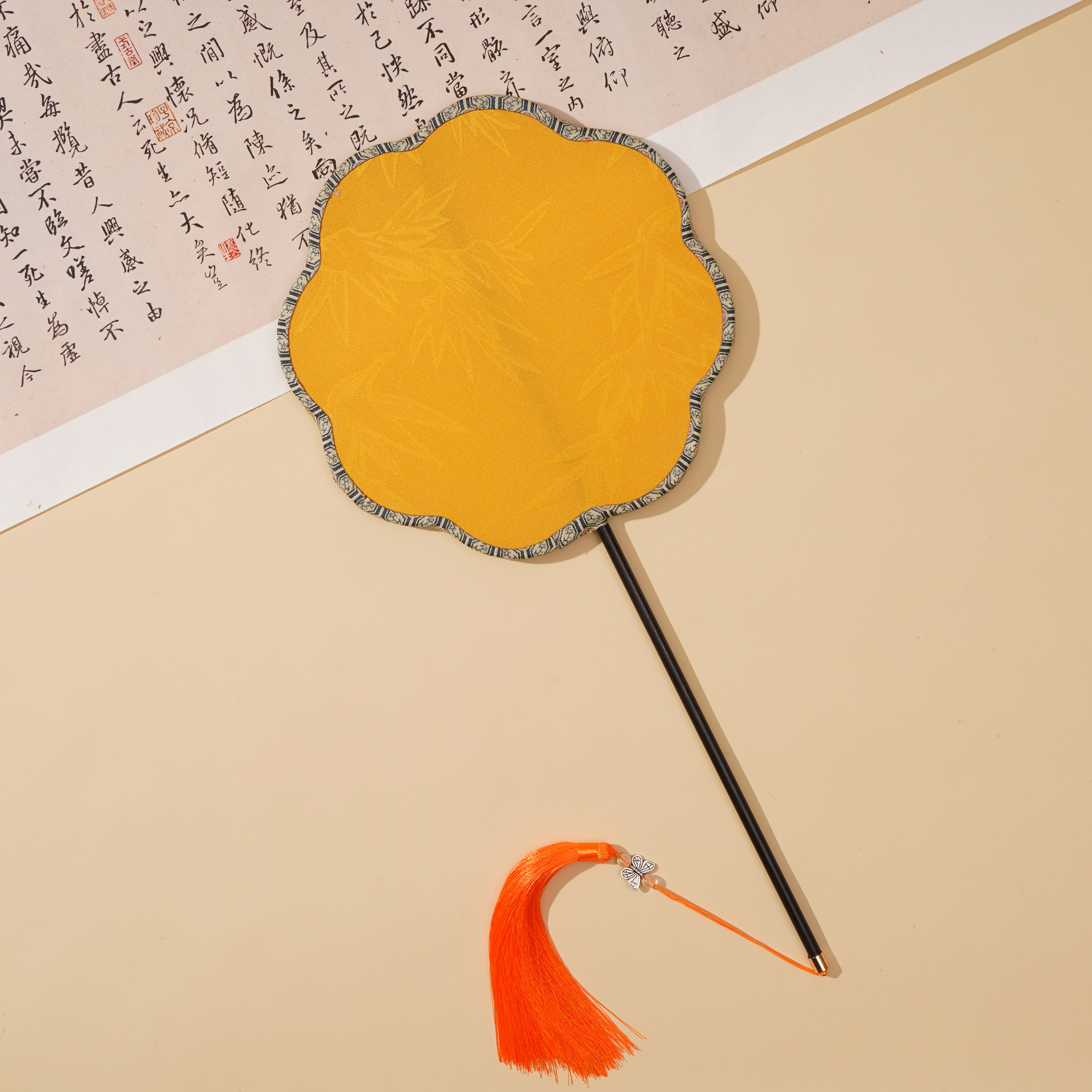 古风梅花竹叶刺绣团扇汉服手持扇