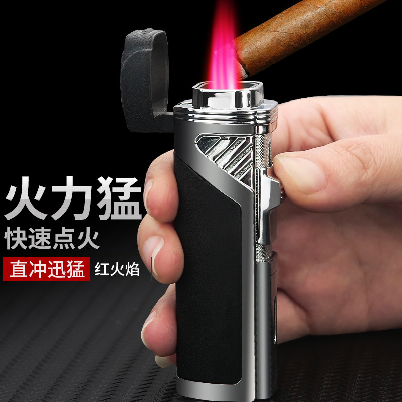 新款男士高端艾灸雪茄专用防风充气打火机点烟四火直冲户外点火器