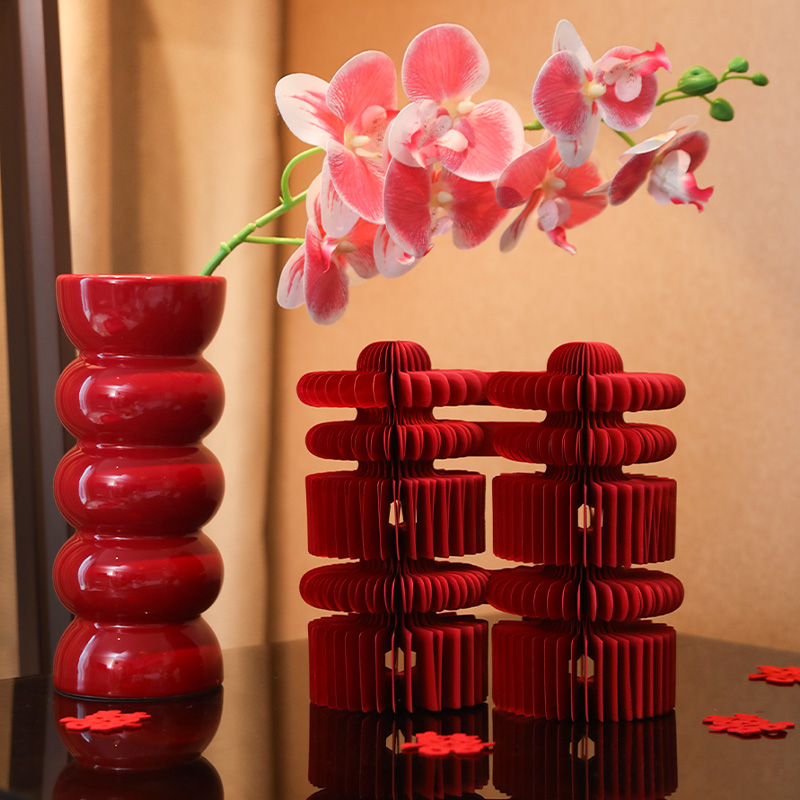 喜字蜂窝球摆件花瓶仿真花装饰品