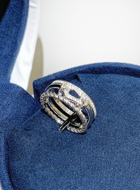 小香风航海U型扣马蹄戒指通体925纯银宽版三环女戒轻奢小众个性