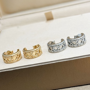 D家新款藤格纹耳环珠宝级通体925纯银重工打造轻奢耳钉气质首饰