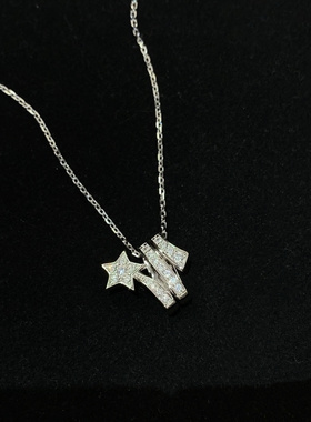 小香风五角星流星彗星项链通体925纯银满钻锁骨链时尚百搭女