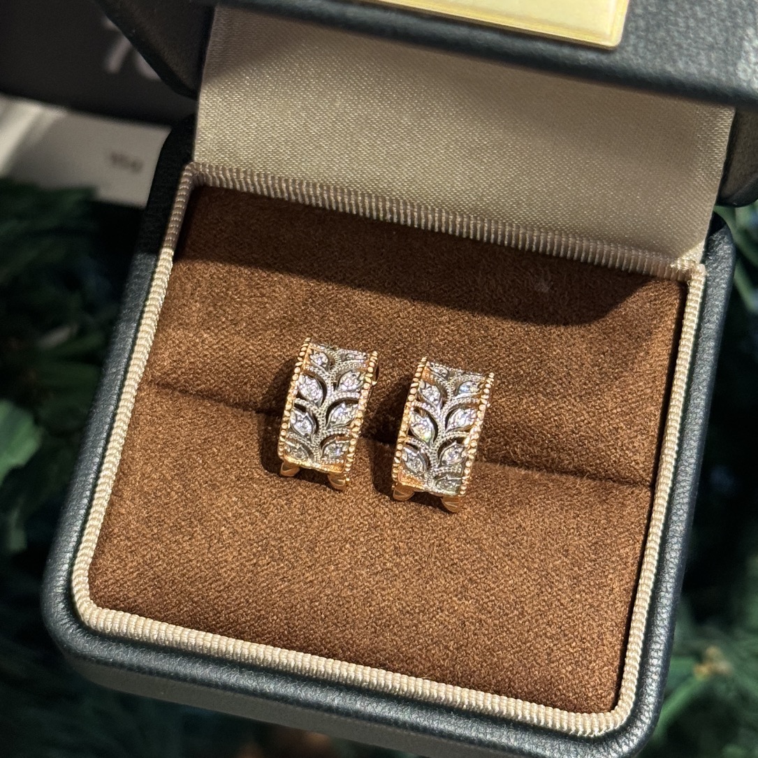 意大利布契风镂空耳扣通体925纯银橄榄叶镂空耳钉独复古宫廷首饰