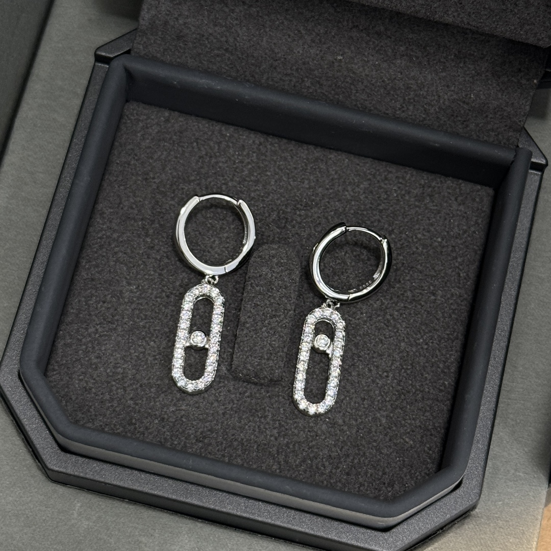 欧美高级感回形针满钻椭圆耳环通体925纯银女耳坠时尚小众设计感
