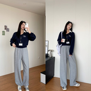 子女外穿薄秋 高腰宽松显瘦小个子束脚运动卫裤 直筒阔腿两穿裤 春季