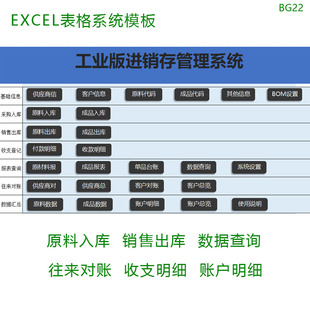 工业版进销存BOM管理系统EXCEL工厂销售往来对账原材料成品核算