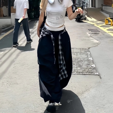 美式复古弯刀裤屁帘休闲裤女夏季街头泽西风街舞叠穿宽松工装裤子