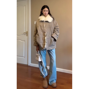 狐狸毛派克服女冬季 小众酷飒工装 宽松保暖外套 STUDIO美式 原SUN11