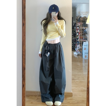 美式复古工装裤休闲裤女夏季2025新款辣妹低腰抽绳阔腿裤拖地长裤