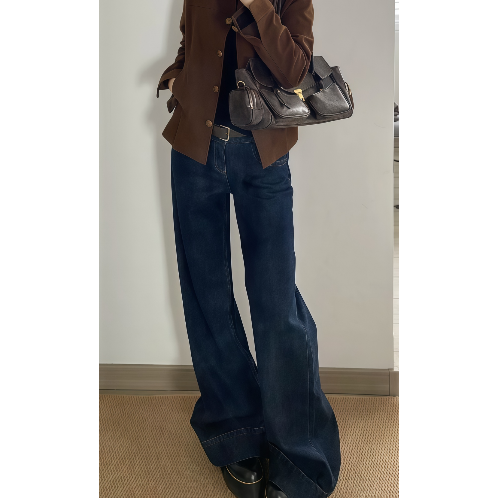 美式复古微喇叭牛仔裤女秋冬季垂感直筒高腰显瘦阔腿裤显高长裤子