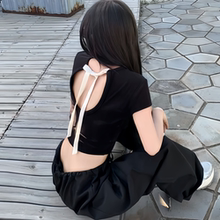 美式复古工装裤抽绳设计感宽松阔腿裤夏季新款修身T恤正肩上衣潮
