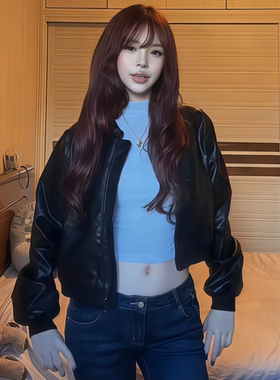 辣妹美式黑色长袖机车皮衣外套女早秋25新款百搭宽松显瘦夹克上衣