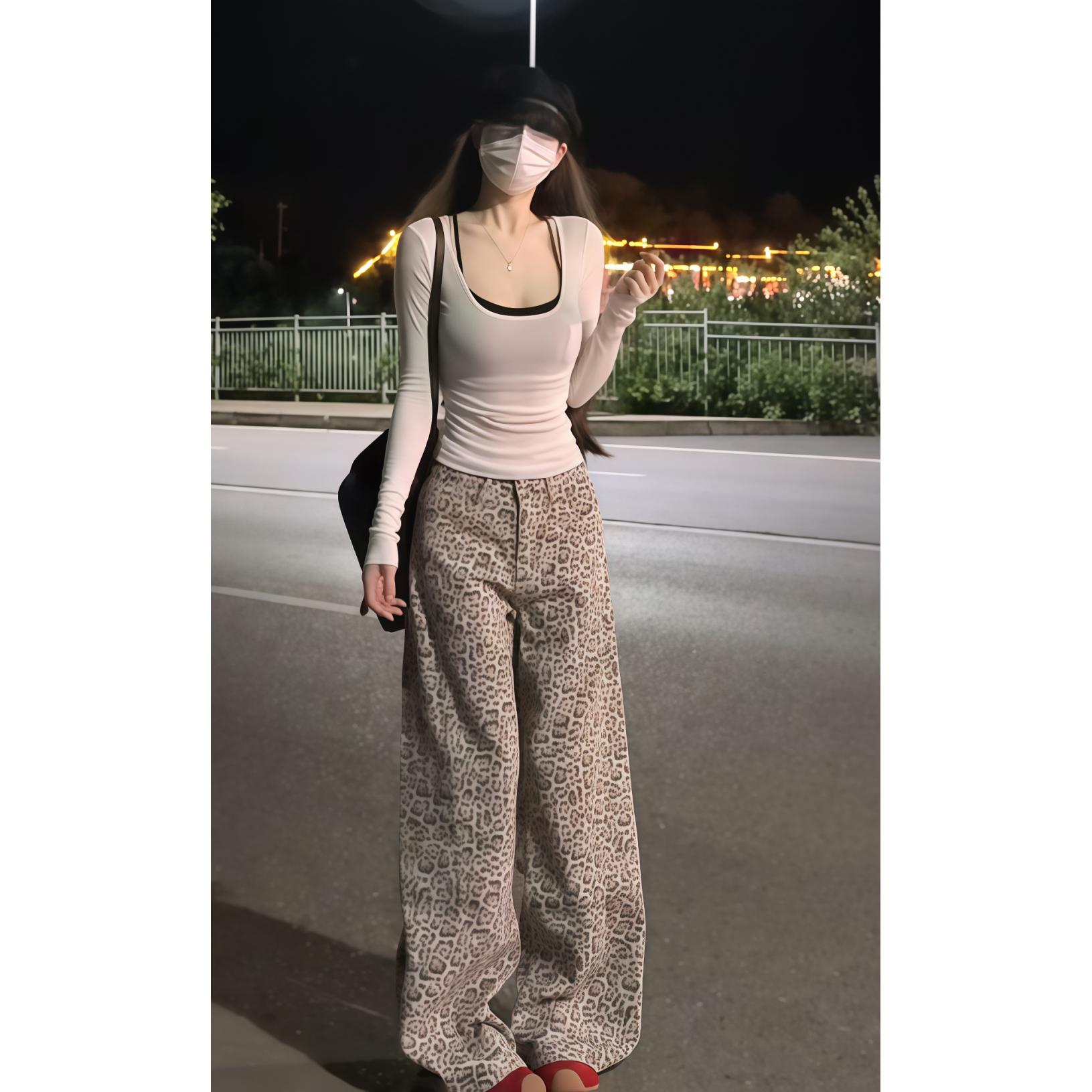 美式豹纹牛仔裤女春秋2025新款宽松直筒休闲裤多巴胺弯刀阔腿长裤