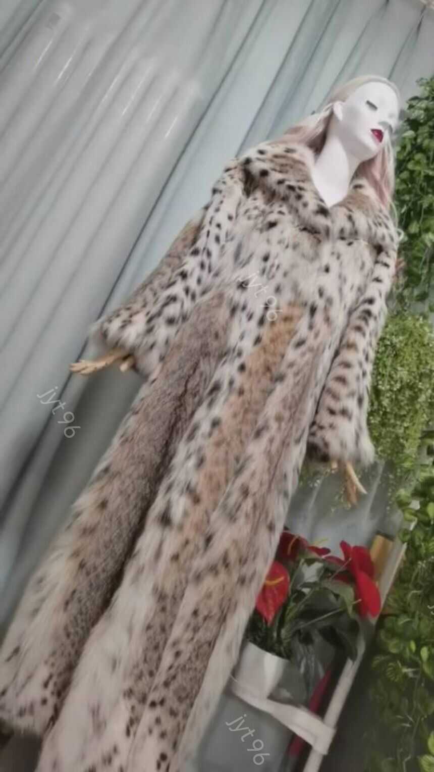 半白山猫新款豹纹皮草外套超长款过膝加厚保暖裘皮大衣冬季限量版