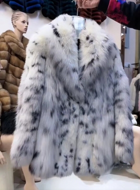 限量版进口白山猫皮草中长款裘皮大衣外套青果领名媛高奢蓬松保暖