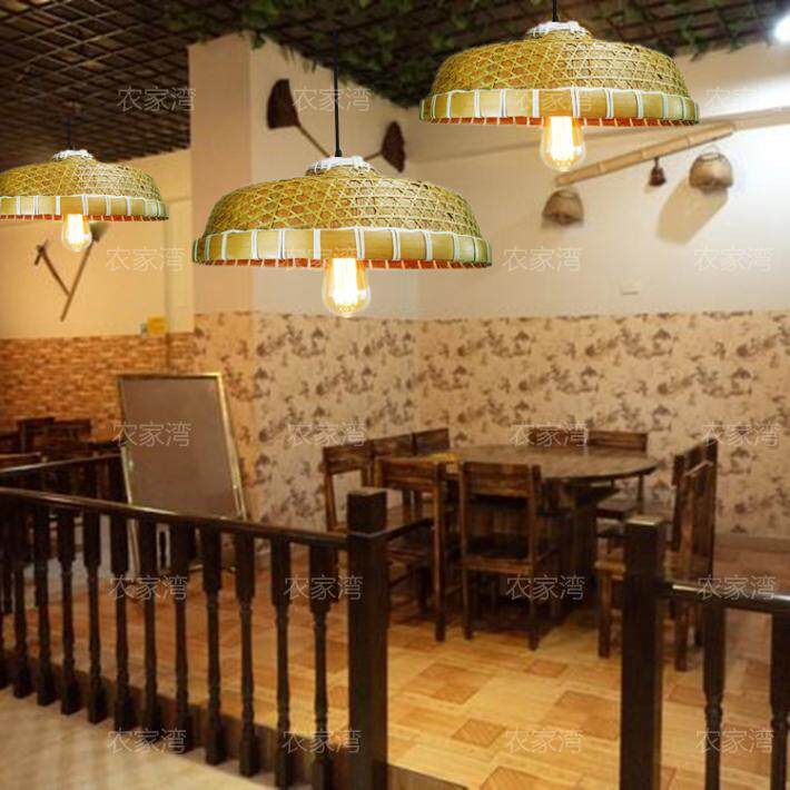 简约现代竹编灯创意海帽斗笠灯具农家乐客房灯茶楼客栈咖啡厅灯罩