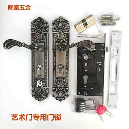 老式铝合金大门锁罗普斯金家用通用型青古铜双开门铜锁芯压把门锁