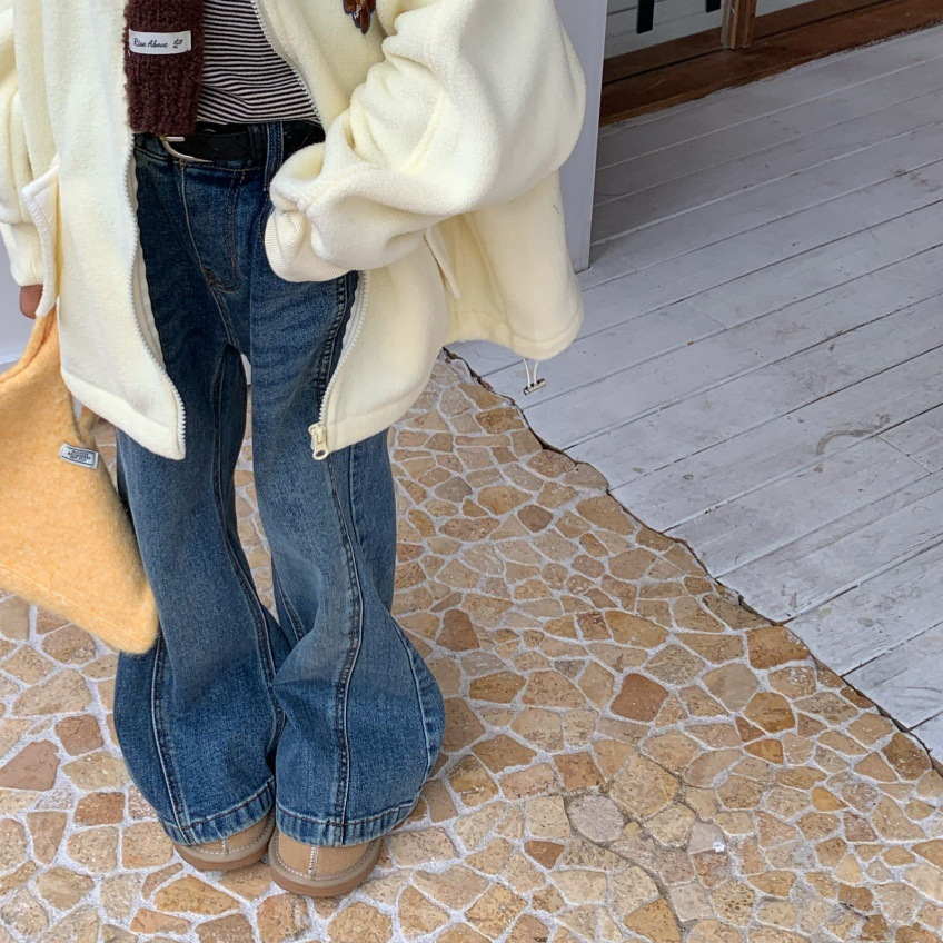 女童加绒微喇牛仔裤冬装新款