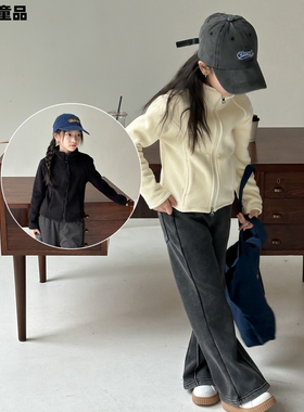 冬季新款儿童双面奥粒绒保暖外套中大童女童修身立领上衣拉链衫潮