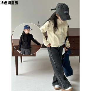 冬季新款儿童双面奥粒绒保暖外套中大童女童修身立领上衣拉链衫潮