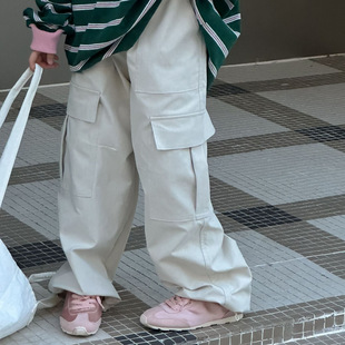 2025秋季童装儿童中性款米灰色休闲工装裤中大童女童时尚宽松裤子