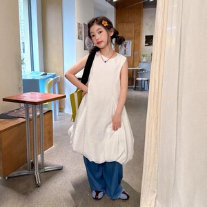 夏季新款女童设计款无袖花苞连衣裙中大童甜美公主背心裙洋气裙子