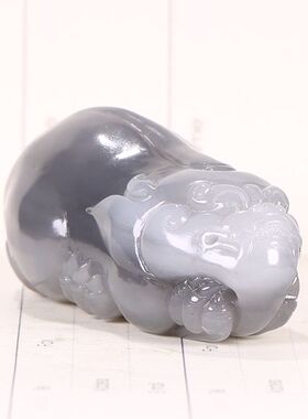 来福玉都【招财纳福】灰青和田玉纳福貔貅细润精品 94.75克附证书