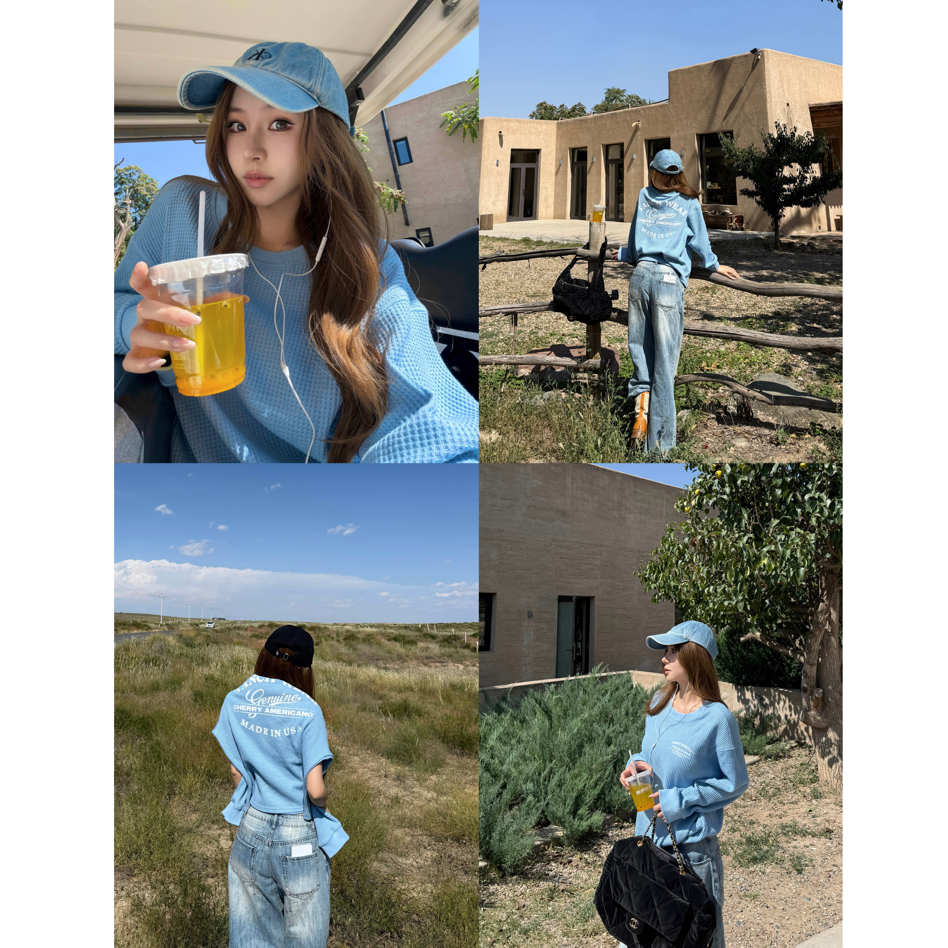 NINASTUDIO 【美式RANCH WEAR】华夫格肌理感 字母长袖
