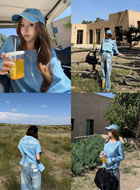 NINASTUDIO 【美式RANCH WEAR】华夫格肌理感 字母长袖