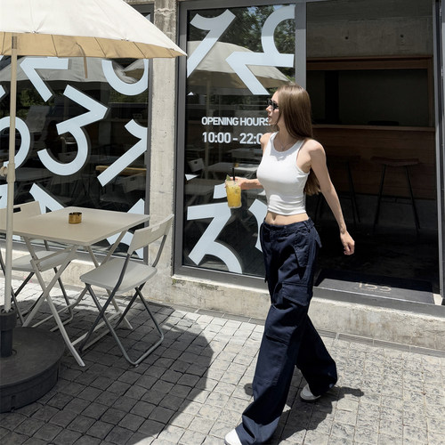 NINASTUDIO 【2025新款】cargo pants 多口袋 藏蓝色工装裤