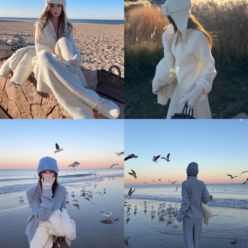 12/12 【A1O白女美学】华夫格纹理 针织套装 2色