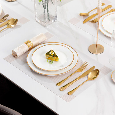 轻奢西餐餐盘样板间餐具套装西式餐桌摆件金边牛排盘子高级感家用