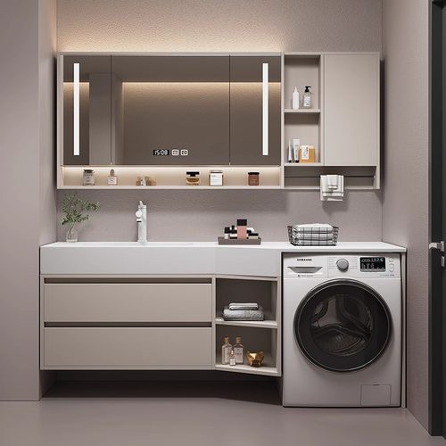 2025新款可耐丽一体盆洗衣机柜组合岩板浴室柜卫生间洗漱台盆定制