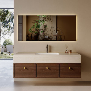 环保天使中古风岩板热弯无缝一体盆浴室柜组合卫生间洗手洗脸池台