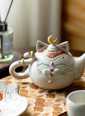 作家安永康一手作猫咪茶壶盘子