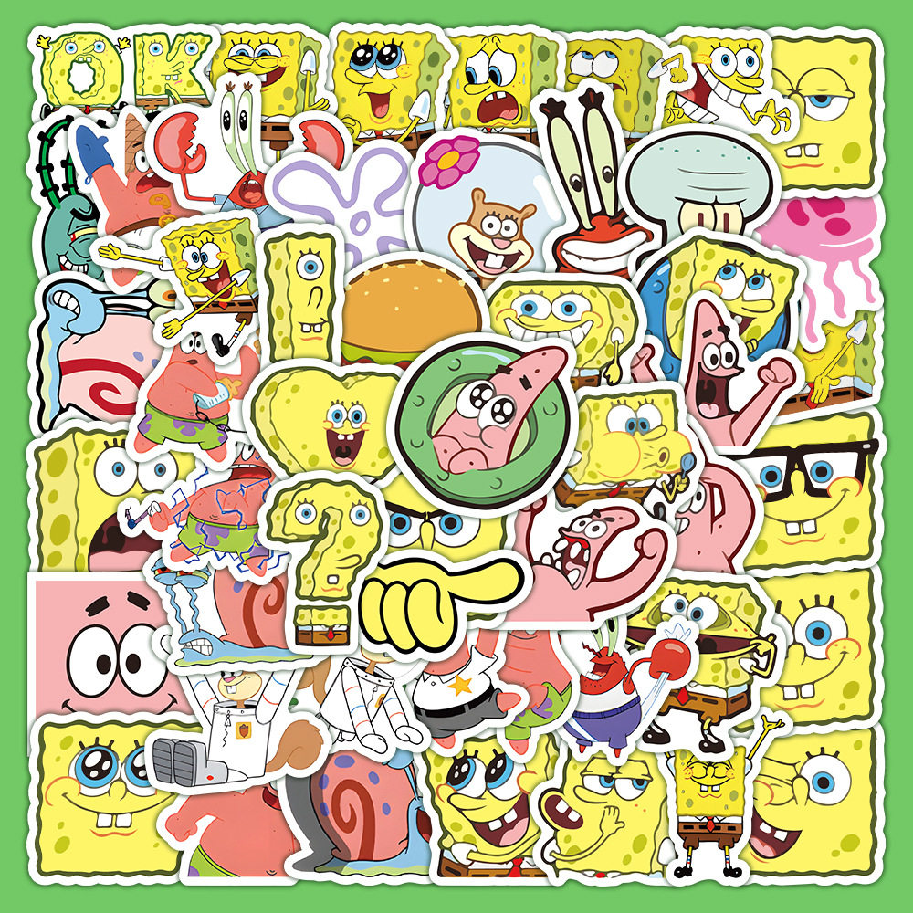 60张动漫海绵宝宝贴纸派大星蟹老板儿童手账装饰拼贴素材行李箱图