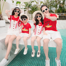 夏装 新款 韩国短袖 卡通母女背带情侣装 亲子装 家庭装 套装
