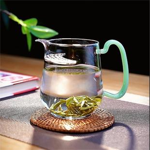 新款月牙过滤玻璃公道杯加厚耐热茶漏一体分茶器家用带把绿茶公杯